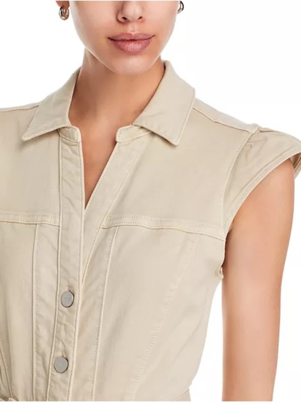 PAIGE Sleeveless Belted Shirt Midi Dress in Tan - Picture 3 of 5